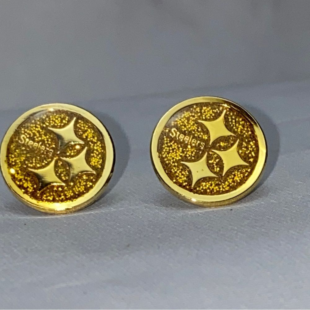 Gold tone glitter Pittsburgh Steelers post earings